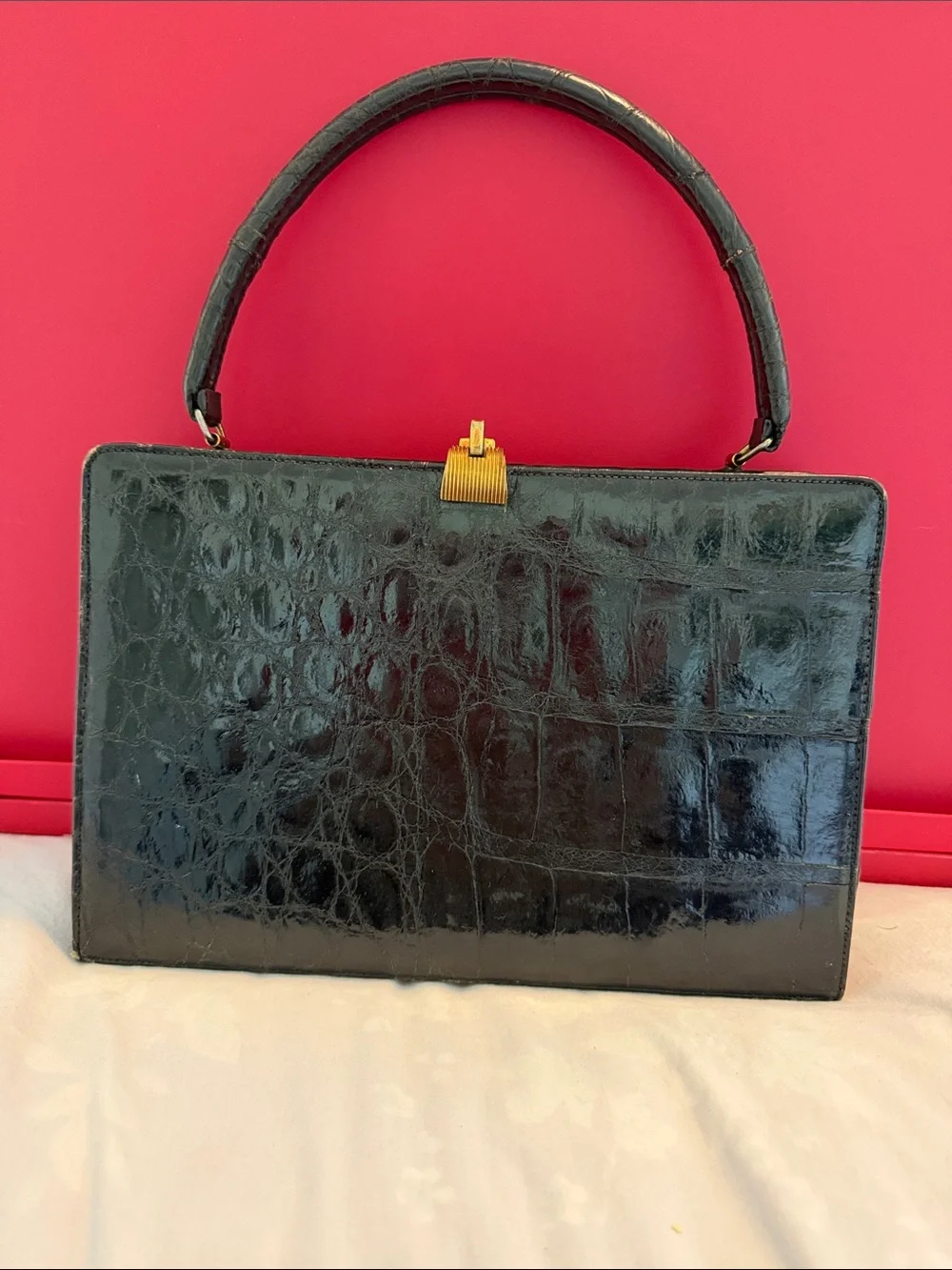 Bellestone vintage 1950’s ’s Black Crocodile -Top Handle Bag -